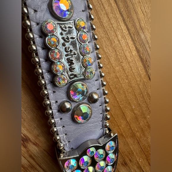 BB SIMON Authentic Designer Italian Leather Swarovski Crystal Western Belt L XL - Picture 6 of 11